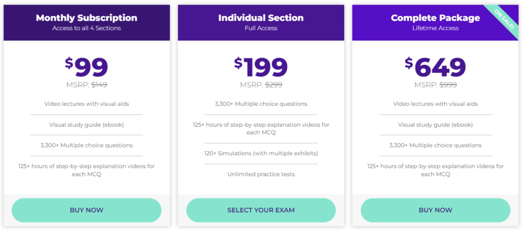 Universal CPA Pricing Table